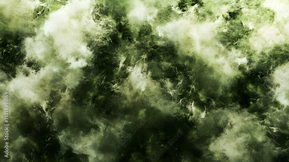 Poster abstract dark green and white texture. swirling clouds of color create a mysterious and ethereal atm