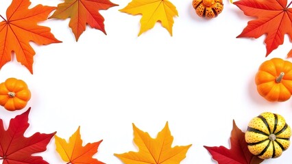 Fototapeta premium Autumn thanksgiving,Festive autumnal arrangement with leaves and pumpkins