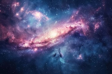 Colorful and vibrant spiral galaxy in deep space with bright shining stars.