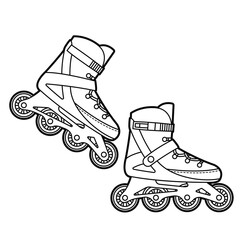 Roller Skates. Pair of shoes for skating, rollerblades. Outline illustration, isolated on white background, design elements