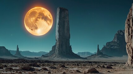Beyond the Horizon: A breathtaking journey into a surreal alien landscape, where towering, iridescent spheres dot the barren red terrain. Alien planet. Moon. Desert Landscape. 2