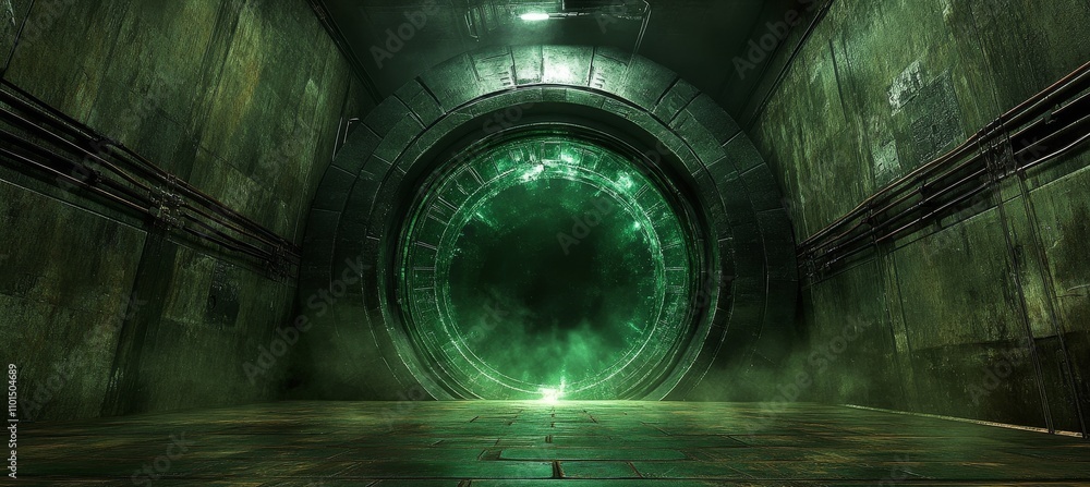 Canvas Prints teleport portal to dark hell dimension with green energy aura. generative ai technology.