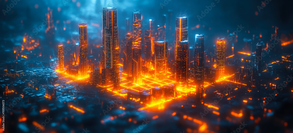 Poster futuristic city powered by renewable energy with ai-optimized distribution network