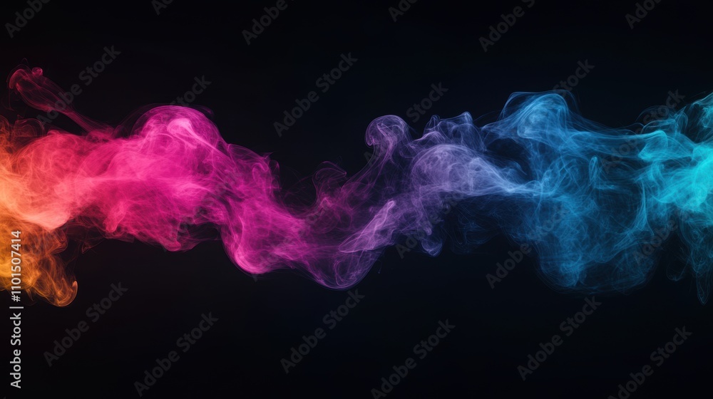 Poster vivid colors of smoke twist and flow gracefully against a dark backdrop, forming a mesmerizing displ