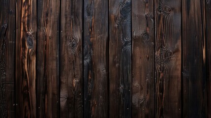 Obraz premium Dark, rustic wood background. Deep brown tones and vertical planks create a textured surface.