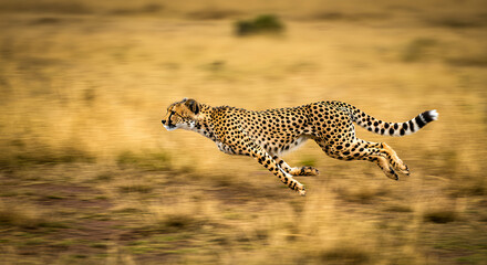 Obraz premium Cheetah in Motion: A Stunning Wildlife Photo of a Running Cheetah in the African Savanna