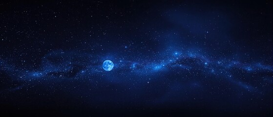 Naklejka premium Dark blue sky with bright stars and a full moon, nocturnal, lunar