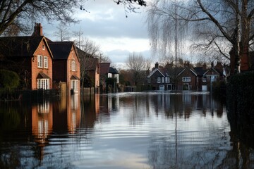 Fototapeta premium Flooding causes with houses and roads submerged in water