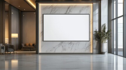 Modern Lobby Interior with Blank Canvas and Marble Wall