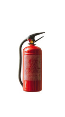 A red fire extinguisher with a black handle