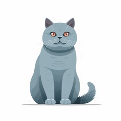 Obraz premium Adorable Gray Cat with Striking Orange Eyes Sitting Gracefully on a White Background, Perfect for Pet Lovers and Animal Enthusiasts, Capturing Feline Charm and Beauty