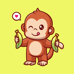 Cute Monkey Holding Banana Cartoon Vector Icon Illustration. 
Animal Nature Icon Concept Isolated Premium Vector. Flat 
Cartoon Style 