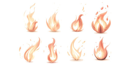 Set of red orange dangerous fire flames isolated on transparent background