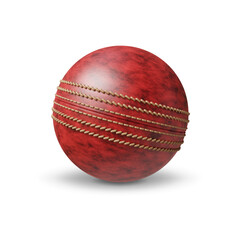 Old red leather cricket ball isolated on white background. 3d-rendering