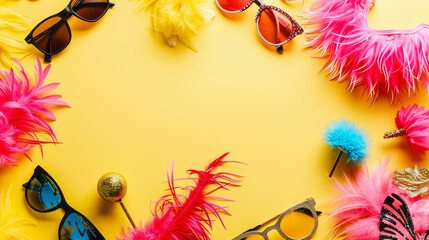 Celebrate in style with a fun hen party for girls with festive accessories and party decorations, all set against a bright yellow background for a vibrant bridal shower or bachelorette gathering.