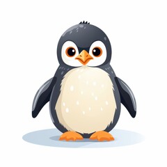 Obraz premium Cute Cartoon Penguin Character Standing Upright with Big Eyes, Orange Beak, and Fluffy White Belly on a Light Background for Adorable Illustrations and Designs