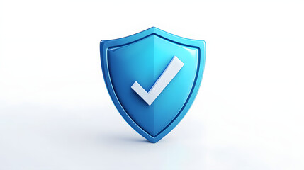 cartoon 3d Icon safety shield check mark perspective . Blue symbol security safety icon. Checkmark in minimalistic style. 3d vector illustration. white background	