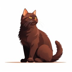 Obraz premium Charming Brown Cat Sitting Gracefully with Bright Yellow Eyes, Capturing the Essence of Feline Elegance in a Playful and Whimsical Style