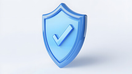 cartoon 3d Icon safety shield check mark perspective . Blue symbol security safety icon. Checkmark in minimalistic style. 3d vector illustration. white background	