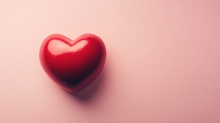 Fototapeta premium A vibrant red heart symbolizing love, affection, and emotional connection, set against a soft pink background.