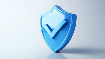 cartoon 3d Icon safety shield check mark perspective . Blue symbol security safety icon. Checkmark in minimalistic style. 3d vector illustration. white background	
