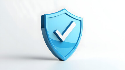 cartoon 3d Icon safety shield check mark perspective . Blue symbol security safety icon. Checkmark in minimalistic style. 3d vector illustration. white background	