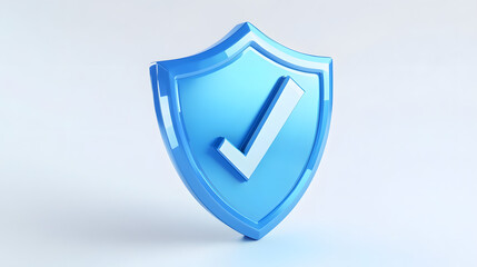 cartoon 3d Icon safety shield check mark perspective . Blue symbol security safety icon. Checkmark in minimalistic style. 3d vector illustration. white background	