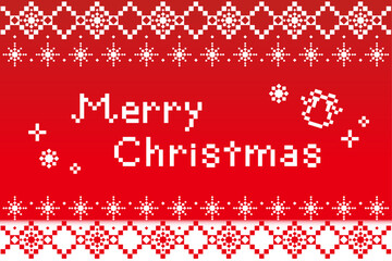 雪の結晶フレームのクリスマスメッセージA　ドット絵　赤