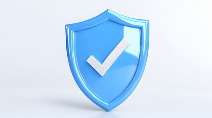 cartoon 3d Icon safety shield check mark perspective . Blue symbol security safety icon. Checkmark in minimalistic style. 3d vector illustration. white background	