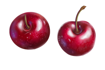 two cherries isolated on white or transparent png