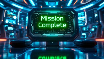 Mission Complete on High-Tech Computer Display