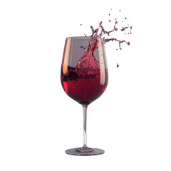 A glass of red wine with a splash of wine on the side