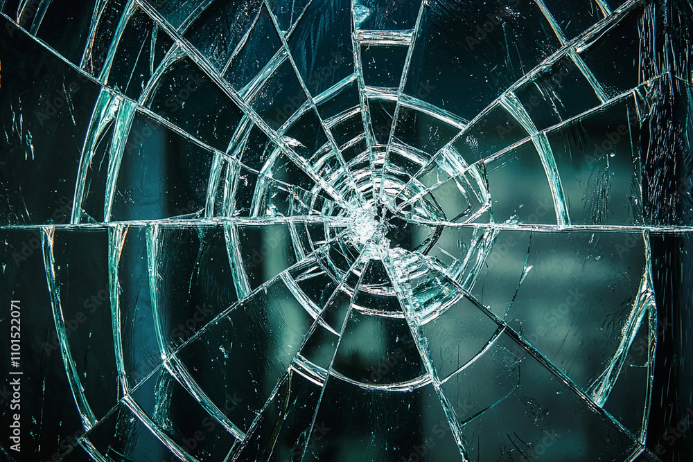 Poster broken glass showing intricate spiderweb pattern in detail