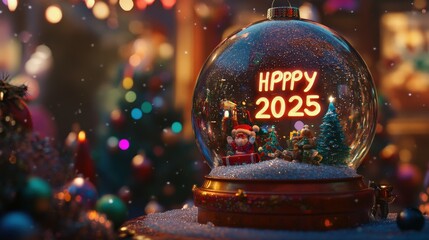 Happy New Year Two Thousand Twenty Five Snow Globe