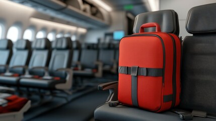 Travel Insurance concept. Airline passenger viewing travel insurance details, emergency symbols nearby, 3D illustration