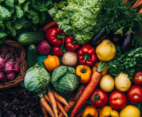 Fresh Organic Vegetables Overflowing from Woven Basket