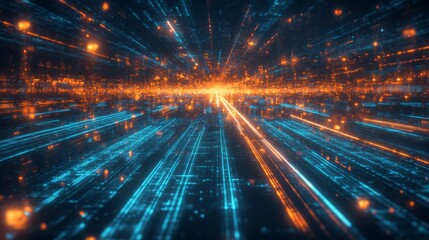 Fototapeta premium Abstract Digital Network with Glowing Lines and Lights