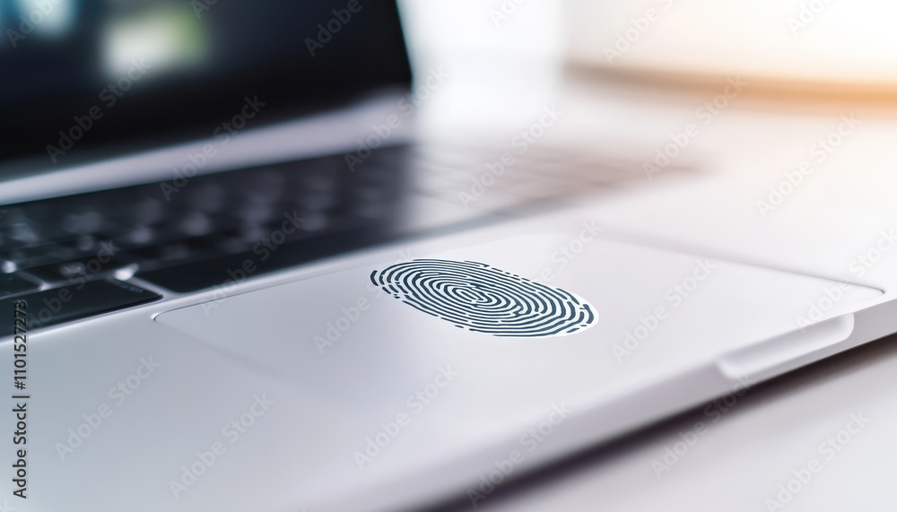 Poster modern laptop featuring fingerprint sensor on touchpad, showcasing advanced technology and security 