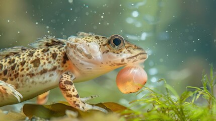 Fototapeta premium External Fertilization: Fertilization occurs outside the body, with eggs and sperm released into the environment, commonly seen in fish and amphibians. 