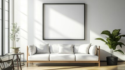 Minimalist Living Room with White Sofa and Large Frame