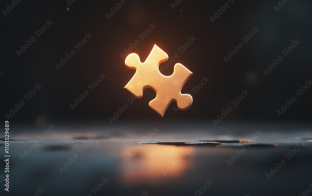 Aufkleber single glowing puzzle piece floats in air, symbolizing connection and mystery. its warm light contra