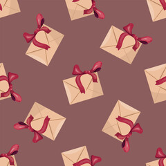 Seamless Pattern of   Elegant Envelope with Red Bow for Invitation