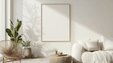 Minimalist Living Room Interior with Blank Canvas and Natural Elements