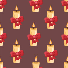 Seamless Pattern of   Elegant Candle Design with Red Bow for Festive Celebrations