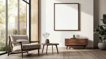 Minimalist Living Room with Wooden Furniture and a Large Window