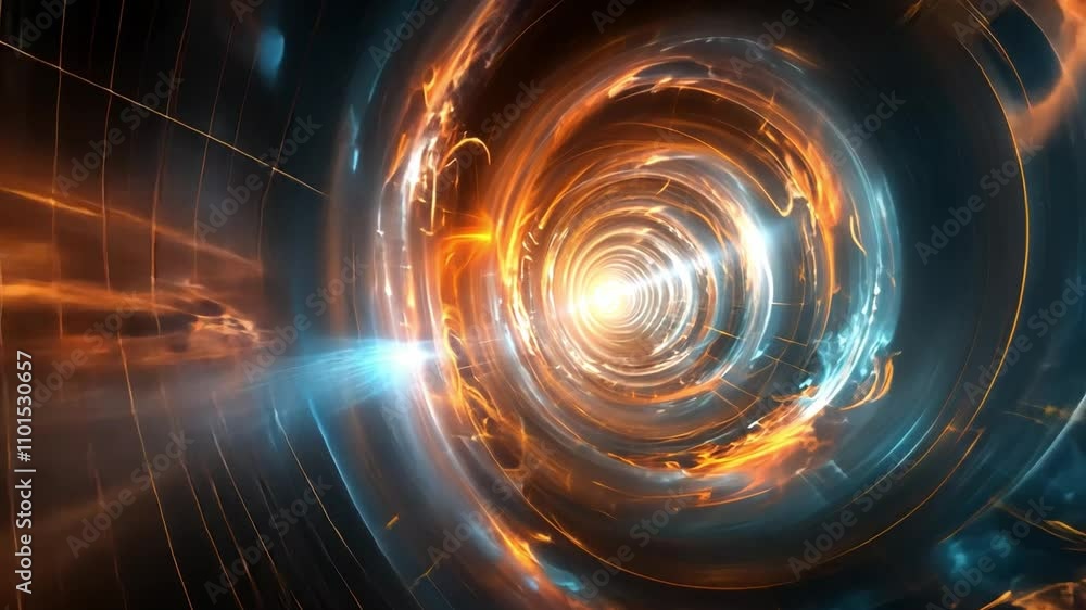 Aufkleber a vibrant whirlwind of fiery orange and cool blue light spirals inward, creating the illusion of a c