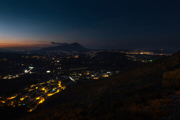 View of the city at night from above