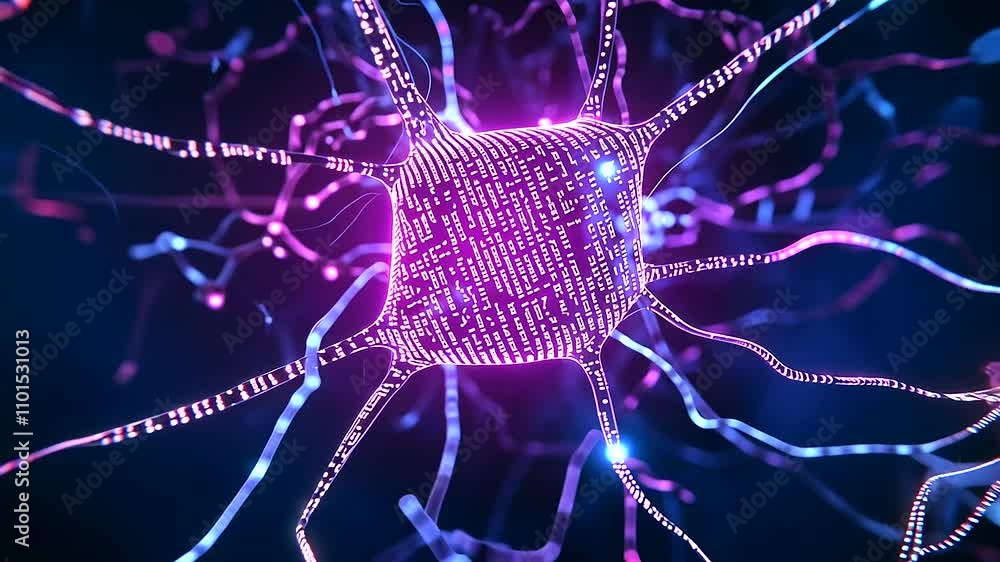 Poster abstract cyber space with 3d network and neon colors