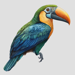 Fototapeta premium Vibrant Isolated Tropical Bird Illustration with Colorful Feathers on White Background for Nature and Wildlife Themes