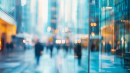 Blurred Cityscape Reflected in Glass Facade